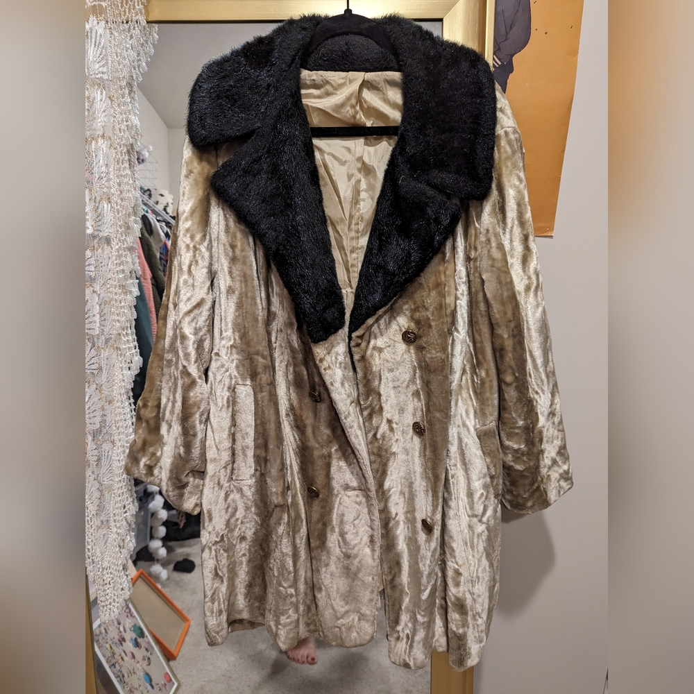 Faux Fur Gold Jacket with Black Lapel